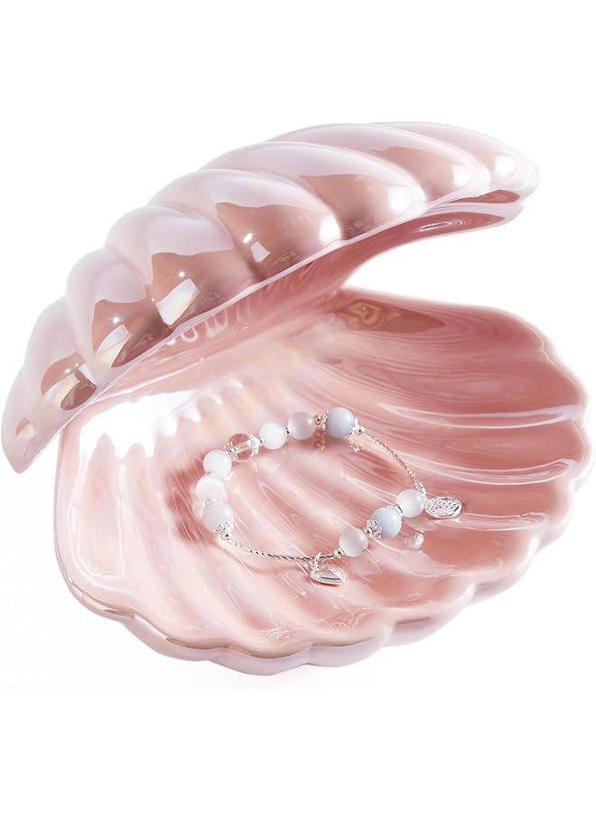 The Bros Shell Jewelry Dish Tray, Ceramic Trinket Tray Clamshell Jewelry Storage Dish, Box Decor Ring Holder Dish Key Bowl, Decorative Jewelry Plate, Cute Jewelry Organizer for Room Decor (Pink)  - Image 1