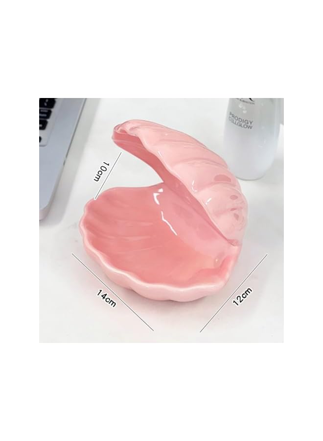 The Bros Shell Jewelry Dish Tray, Ceramic Trinket Tray Clamshell Jewelry Storage Dish, Box Decor Ring Holder Dish Key Bowl, Decorative Jewelry Plate, Cute Jewelry Organizer for Room Decor (Pink)  - Image 2