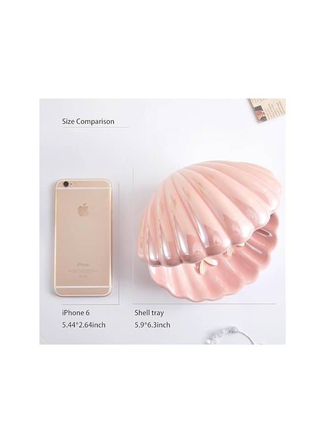 The Bros Shell Jewelry Dish Tray, Ceramic Trinket Tray Clamshell Jewelry Storage Dish, Box Decor Ring Holder Dish Key Bowl, Decorative Jewelry Plate, Cute Jewelry Organizer for Room Decor (Pink)  - Image 4