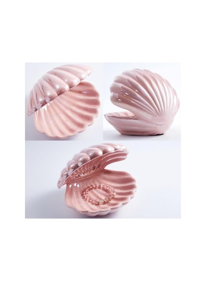 The Bros Shell Jewelry Dish Tray, Ceramic Trinket Tray Clamshell Jewelry Storage Dish, Box Decor Ring Holder Dish Key Bowl, Decorative Jewelry Plate, Cute Jewelry Organizer for Room Decor (Pink)  - Image 3