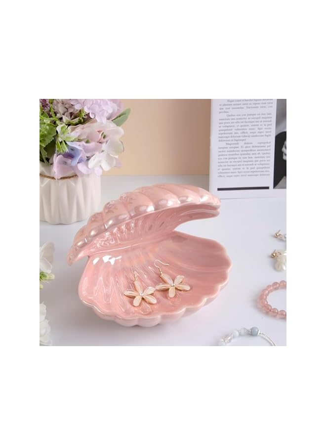 The Bros Shell Jewelry Dish Tray, Ceramic Trinket Tray Clamshell Jewelry Storage Dish, Box Decor Ring Holder Dish Key Bowl, Decorative Jewelry Plate, Cute Jewelry Organizer for Room Decor (Pink)  - Image 5