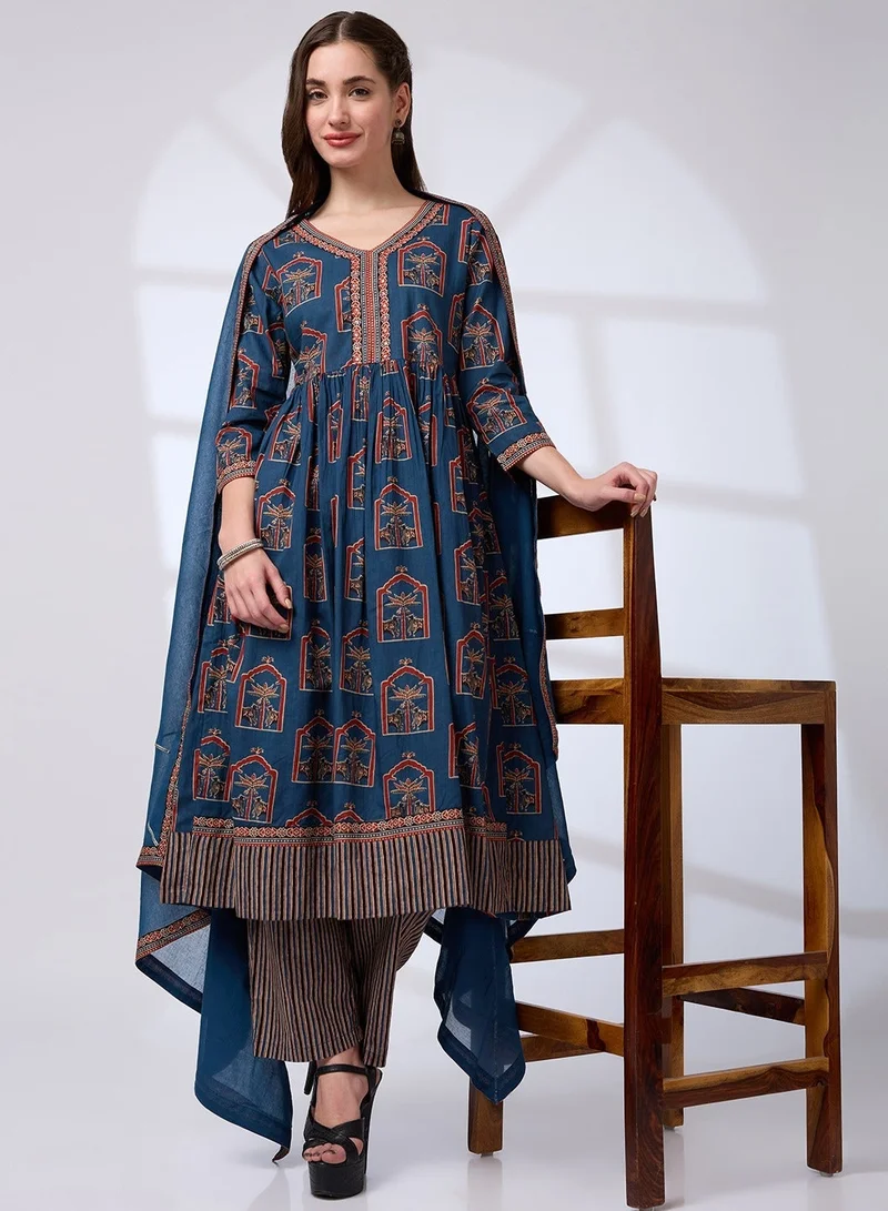 جلو باص طقم جلابيه نسائية بطبعات عرقية مع بنطلون ودوباتا دانتيل جوتا من جلوبس