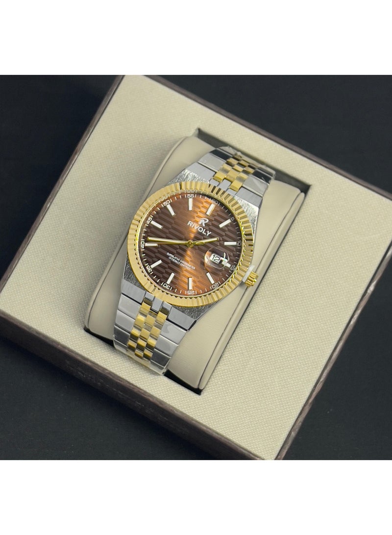 ريفولي ساعة يد للرجال من الستانلس ستيل بعرض انالوج وحركة كوارتز ، سهلة القراءة بتصميم عصري مقاوم للماء، ساعة يد كلاسيكية فاخرة . - Image 1