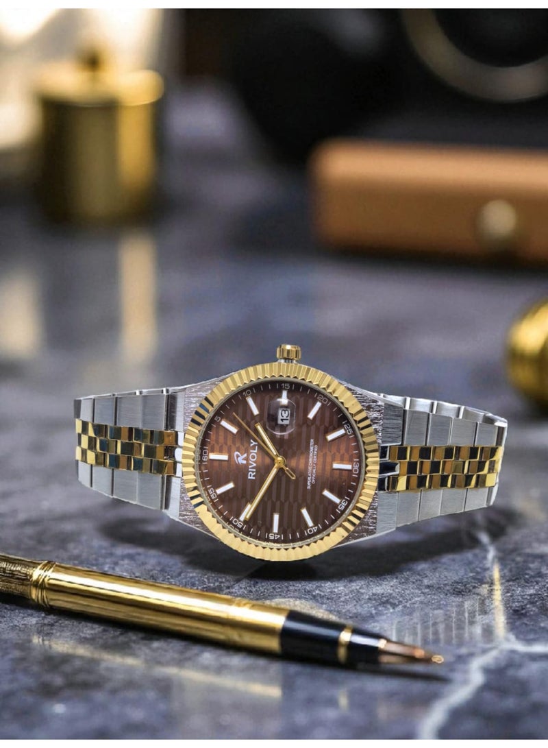 ريفولي ساعة يد للرجال من الستانلس ستيل بعرض انالوج وحركة كوارتز ، سهلة القراءة بتصميم عصري مقاوم للماء، ساعة يد كلاسيكية فاخرة . - Image 4