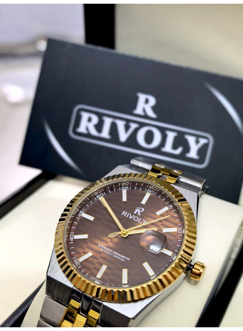 ريفولي ساعة يد للرجال من الستانلس ستيل بعرض انالوج وحركة كوارتز ، سهلة القراءة بتصميم عصري مقاوم للماء، ساعة يد كلاسيكية فاخرة . - Image 2