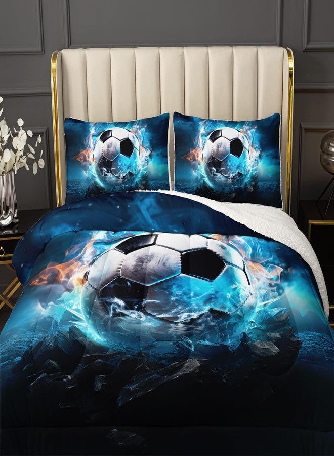 UEVBF Soft and Plush Reversible Micromink and Sherpa Comforter with 2 Pillowcases,Boys Soccer Bedding Twin Size Comforter Set,Sport Themed Fuzzy Comforter for Kids Room Decor. - Image 4