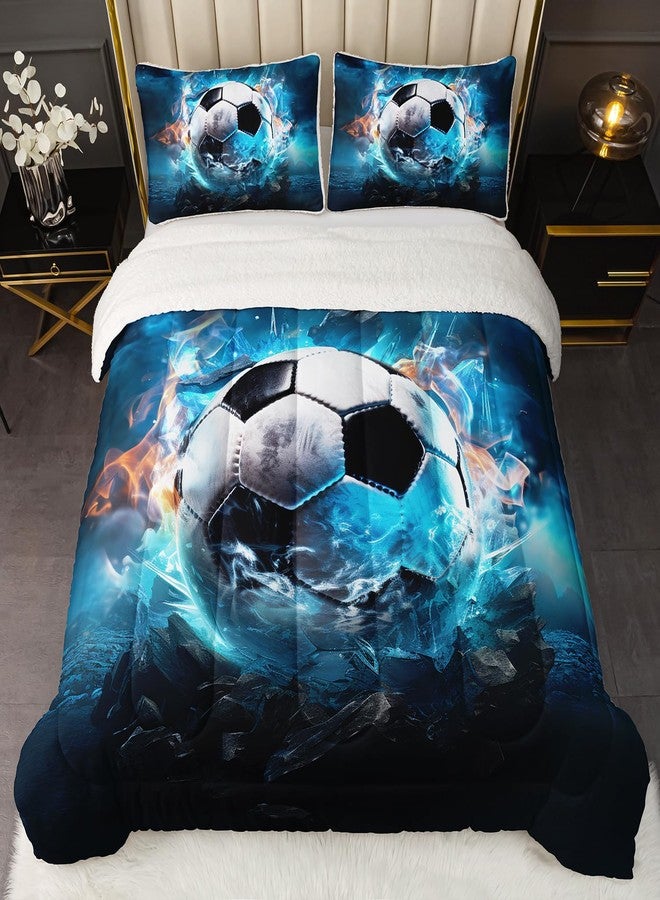 UEVBF Soft and Plush Reversible Micromink and Sherpa Comforter with 2 Pillowcases,Boys Soccer Bedding Twin Size Comforter Set,Sport Themed Fuzzy Comforter for Kids Room Decor. - Image 2