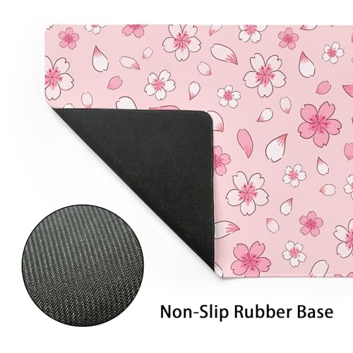 aportt Pink Cherry Blossom Gaming Mouse Pad XXL Cute Anime Aesthetics Floral Extended Kawaii Flowers Large Mousepad Non-Slip Rubber Base Stitched Edge Keyboard Desk Pad Playmat for Computer,35.4×15.7 in - Image 3