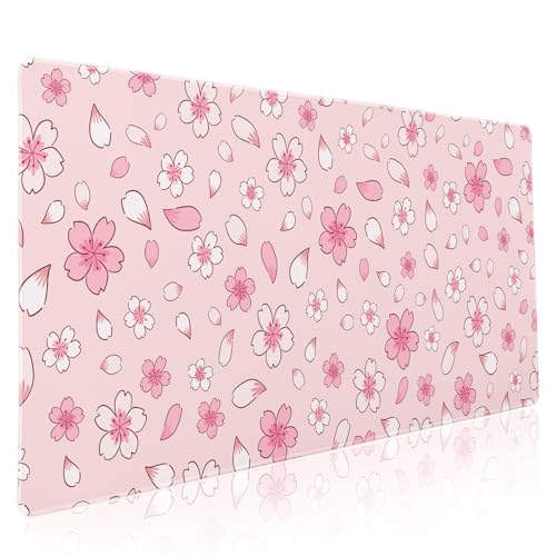 aportt Pink Cherry Blossom Gaming Mouse Pad XXL Cute Anime Aesthetics Floral Extended Kawaii Flowers Large Mousepad Non-Slip Rubber Base Stitched Edge Keyboard Desk Pad Playmat for Computer,35.4×15.7 in - Image 1