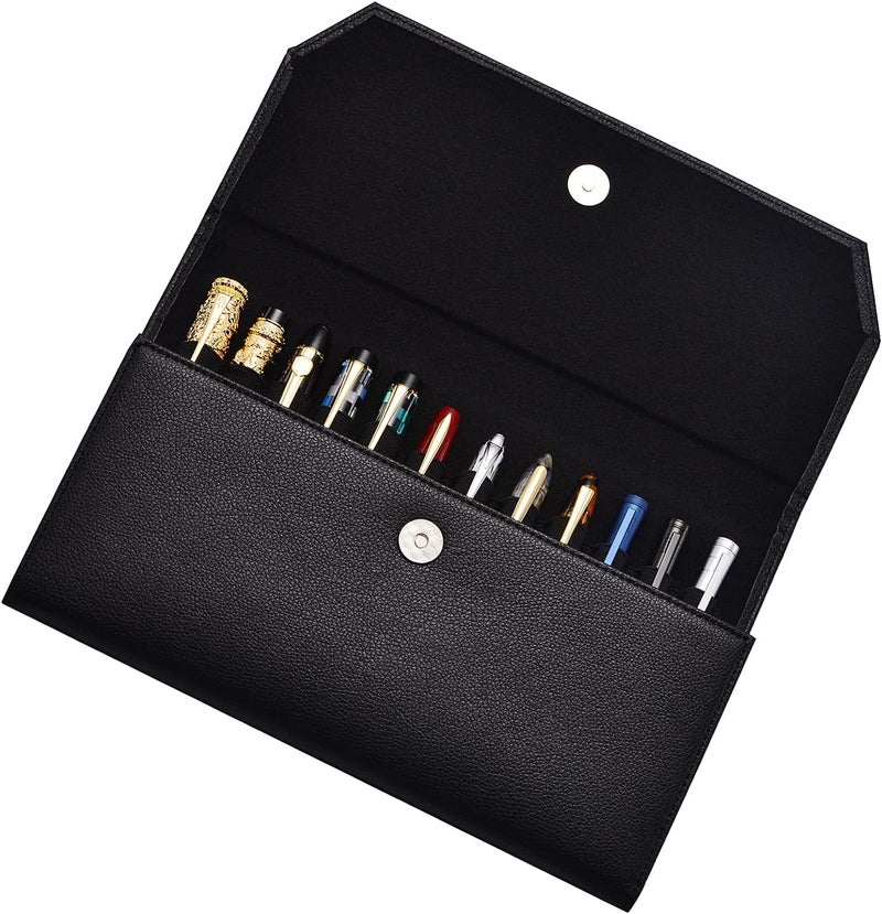 erofa 12 Black Fountain Pen Case PU Leather Organiser Bag Portfolio - Image 1