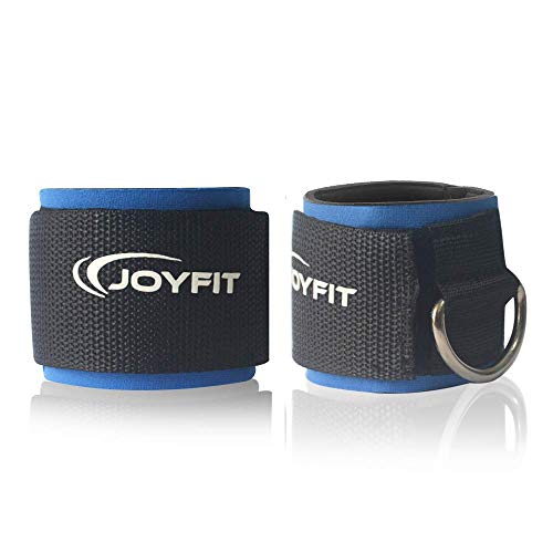 JoyFit Ankle Straps- with D Rings for Cable Machine, Kickbacks, Glute Workouts, Leg Extensions, Curls & Hip Abductors with Padded Neoprene Support for Men and Women [Pair] , Blue - Image 1