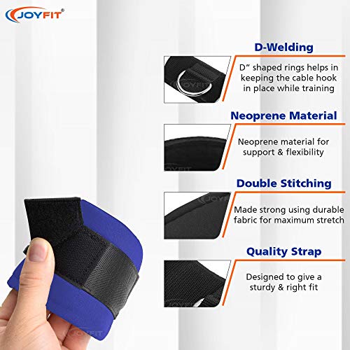 JoyFit Ankle Straps- with D Rings for Cable Machine, Kickbacks, Glute Workouts, Leg Extensions, Curls & Hip Abductors with Padded Neoprene Support for Men and Women [Pair] , Blue - Image 2