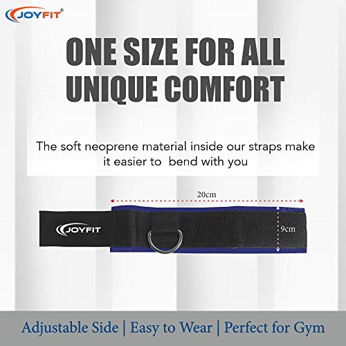 JoyFit Ankle Straps- with D Rings for Cable Machine, Kickbacks, Glute Workouts, Leg Extensions, Curls & Hip Abductors with Padded Neoprene Support for Men and Women [Pair] , Blue - Image 3