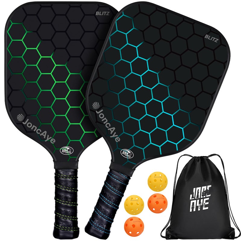 JoncAye Pickle-Ball Racket Set of 2 or 4, Fiberglass Graphite Paddles for Beginners Intermediate, USAPA Approved Pickleball Gear with Balls, Portable Bag, Grip Tape, Comfy Grip for Adults Kids - Image 1