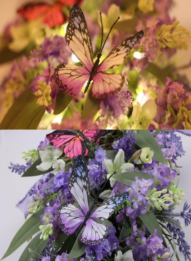 Jusdreen Artificial Lavender Flowers with LED Lights, Purple Artificial Flowers with Butterfly, Teardrop Flower Wreath for Front Door Decor for Home Windows Wall Farmhouse Wedding Party - Image 3