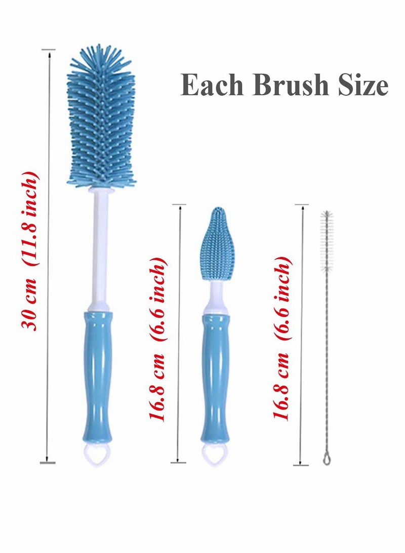 SYOSI Silicone Soft Touch Bottle Brush, Baby Bottle Cleaning Brush, Long Handle Kitchen Cleaner Silicone Brush for Washing Glass, Baby Bottles, Mugs, Narrow Neck Water Sport Bottles, Set of 3 - Image 2