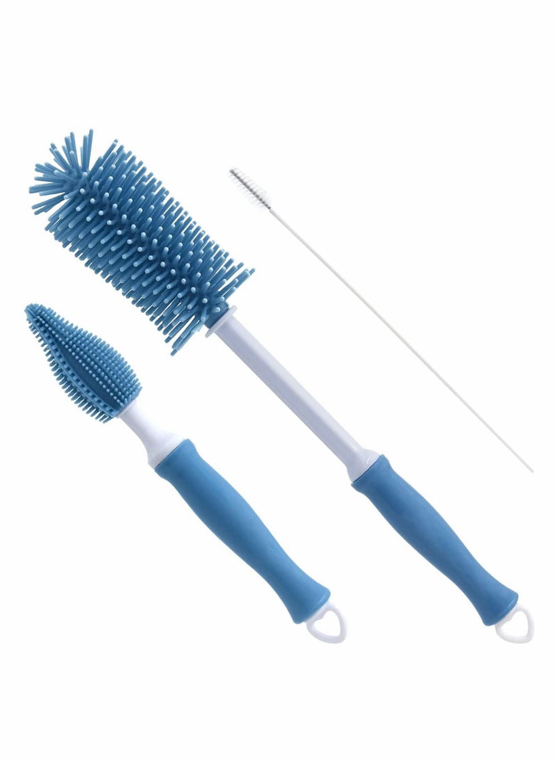 SYOSI Silicone Soft Touch Bottle Brush, Baby Bottle Cleaning Brush, Long Handle Kitchen Cleaner Silicone Brush for Washing Glass, Baby Bottles, Mugs, Narrow Neck Water Sport Bottles, Set of 3 - Image 1