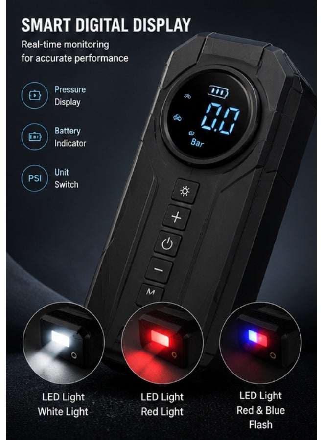 150 PSI Portable Cordless Air Compressor – Digital Tire Inflator with LED Display – Rechargeable Air Pump for Car, Motorcycle, Bicycle Tires & Balls – Auto Shut-Off – LED Emergency Light - Image 3