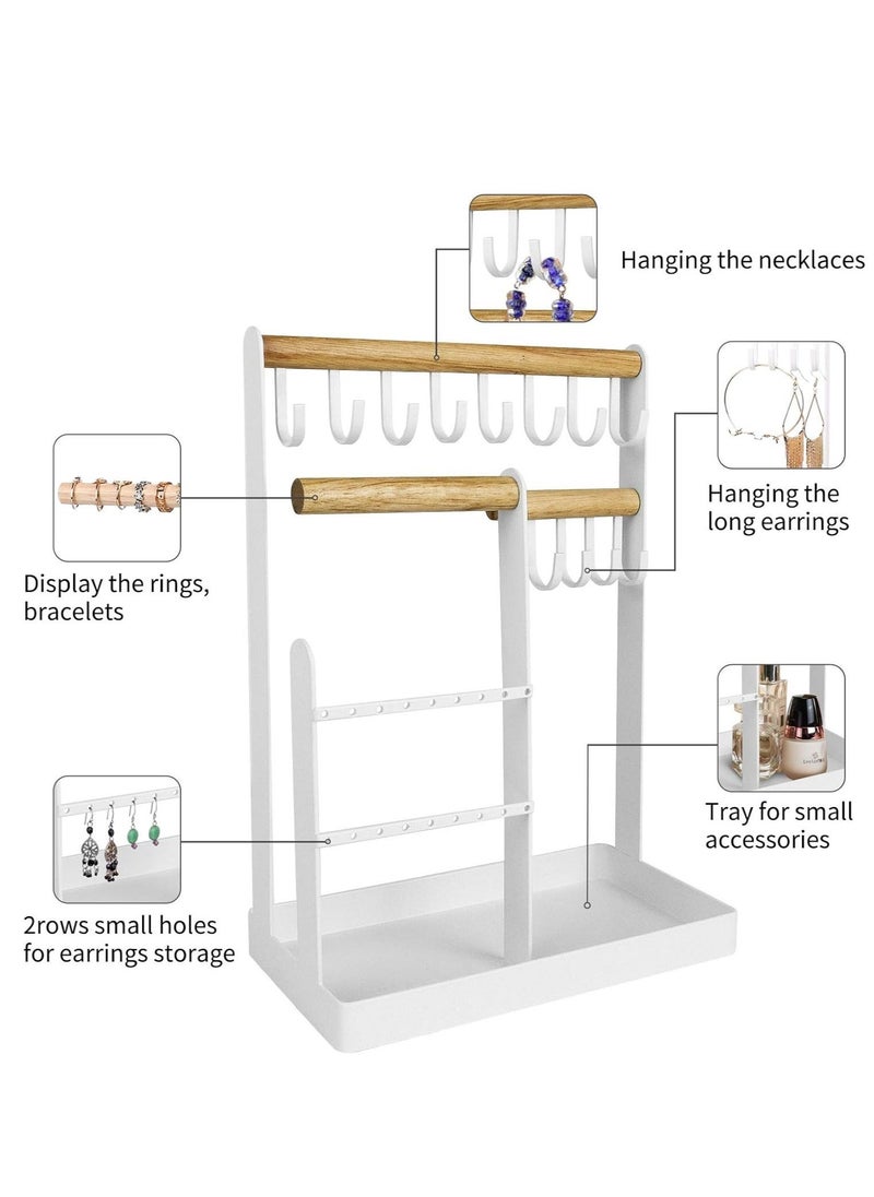 Generic White Jewellery Holder with Wooden Tray, Necklace Holder, Multifunctional Jewellery Stand, Jewellery Organizer for Necklaces/Earrings/Bracelets/Rings  - Image 3