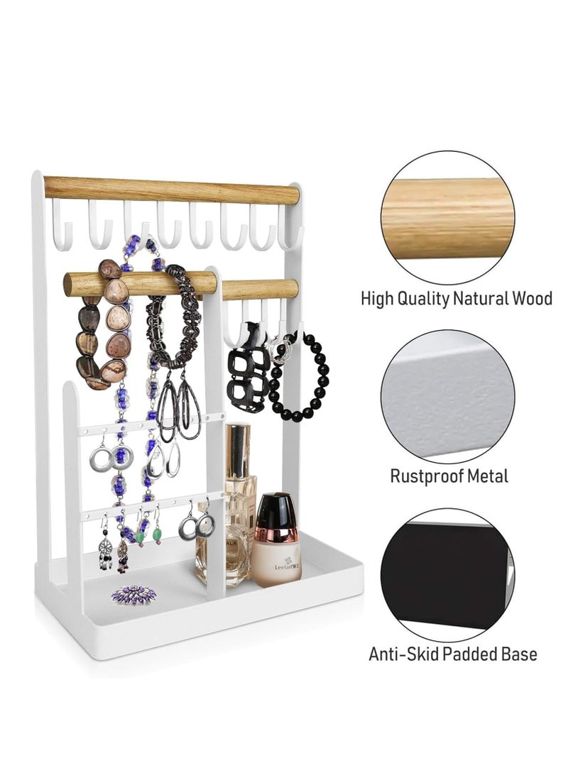 Generic White Jewellery Holder with Wooden Tray, Necklace Holder, Multifunctional Jewellery Stand, Jewellery Organizer for Necklaces/Earrings/Bracelets/Rings  - Image 4
