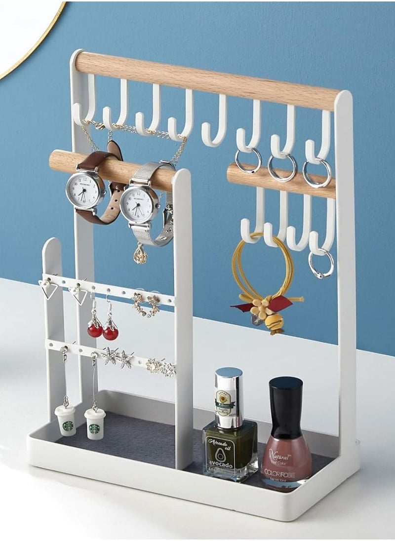 Generic White Jewellery Holder with Wooden Tray, Necklace Holder, Multifunctional Jewellery Stand, Jewellery Organizer for Necklaces/Earrings/Bracelets/Rings  - Image 1