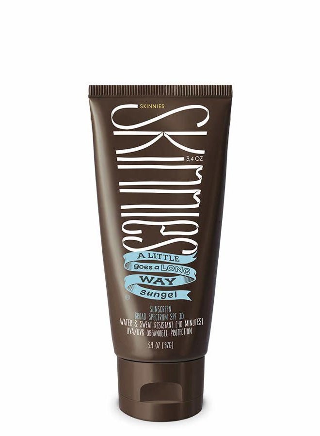 Skinnies Sungel New Formula SPF30 Eco Sunscreen, 3.4oz UVA UVB, Not Diluted With Water, Reef Safe, Vegan, Use Pea Size Blob - Image 1