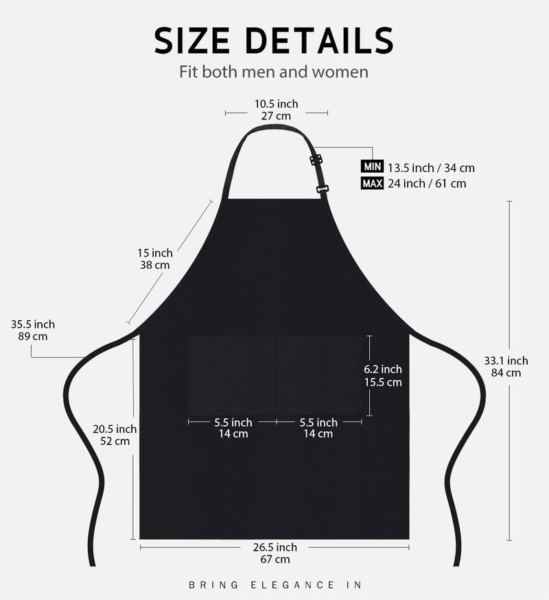 Syntus Apron for Men Women, Adjustable Cooking Kitchen Chef Aprons with 2 Pockets, Basic Black, 26.8 × 33.1 inch - Image 2