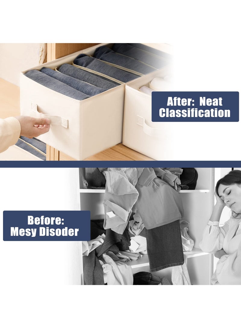 SOLARAE Wardrobe Clothes Organizer, Foldable Clothes Organizer with 7 Grids, Washable Drawer Jeans Organizer, Linen Closet Organizer with Reinforced Handles for Jeans, Pants, Clothes, T-shirts - Image 4