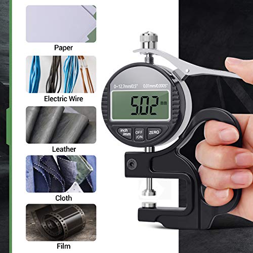 BNISE Digital Thickness Gauge 0.5 inch/12.7mm, 0.0005"/0.01mm, Thickness Meter Metric/inch Paper/Film/Fabric/Tape Thickness Gauge - Image 5