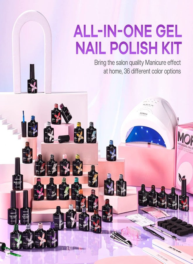 Morovan Gel Nail Polish Kit with UV Light: 36 Colors Gel Nail Polish Set with Pure Gillter Gel Polish Soak Off Gel Nail Kit Contain Base & Top Coat Nail Polish Starter Kit - Image 3