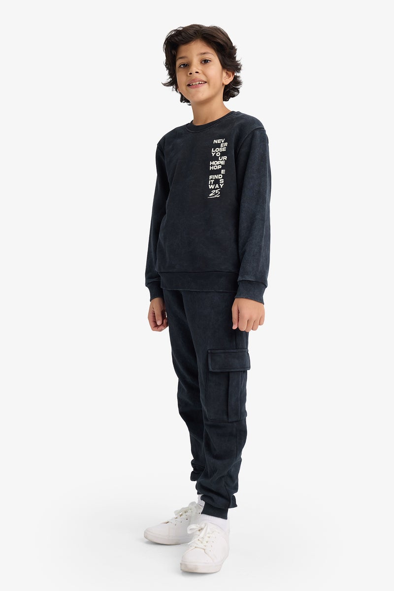 DeFacto Grey Boy Boy Printed Sweatshirt Sweatpants 2 Piece Set Casual - Image 1
