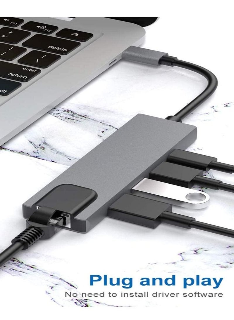 Generic - USB C Hub,Type C Hub,10/100Mbps Aluminum USB Ethernet Adapter with RJ45 Network LAN Port and 5 USB 2.0 Ports for PC, MacBook, Mac Pro, Mac Surface Pro, XPS, PC (5 in 1 USB C HUB+RJ45) - Image 1
