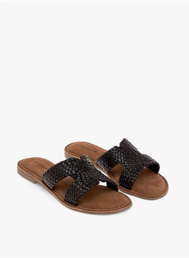 بابريكا Women's Textured Leather Slip-On Flat Strap Sandals