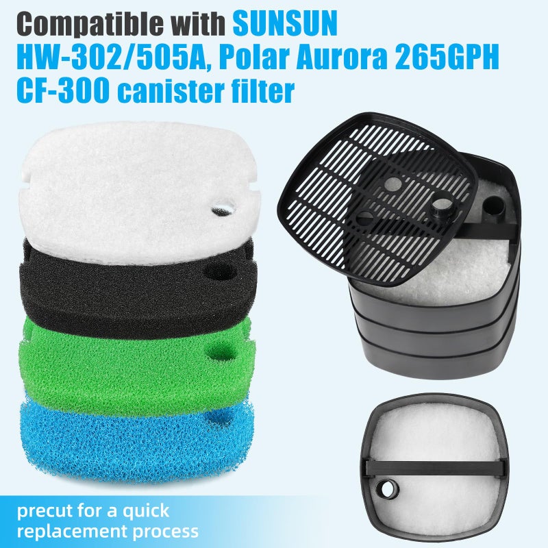 AQUANEAT Replacement Canister Filter Pads Compatible with SUNSUN HW-302 Aquarium Filter Media Sponge Floss - Image 2