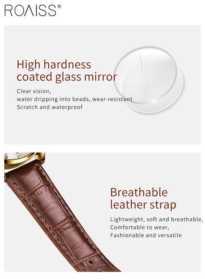 رويس ساعة كرونوغراف كوارتز بحزام جلدي للنساء، ساعة بقرص دائري مع عرض التاريخ، ساعة يد فاخرة مضيئة مقاومة للماء كهدية للسيدات - Image 5