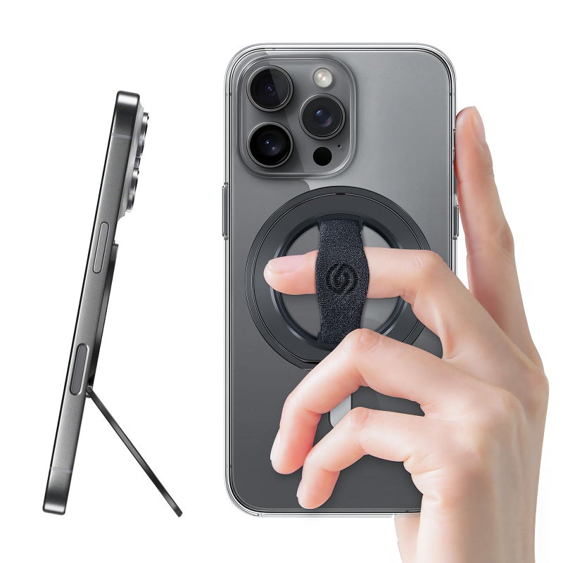 EWA MagOne 3rd Gen [Compatible with MagSafe] Phone Grip Stand with Finger Strap, Removable Magnetic Ring Holder Kickstand Loop for iPhone 17,16,15,14,13,12 Series (Black) - Image 1