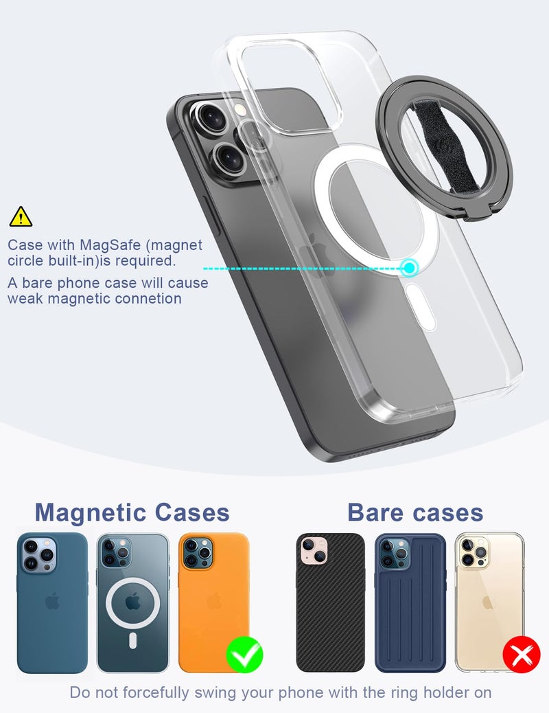 EWA MagOne 3rd Gen [Compatible with MagSafe] Phone Grip Stand with Finger Strap, Removable Magnetic Ring Holder Kickstand Loop for iPhone 17,16,15,14,13,12 Series (Black) - Image 4