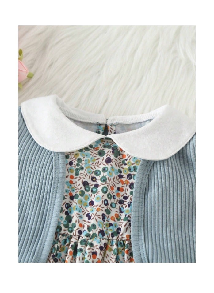 Baby girls' wool dress with contrasting floral print and jacket