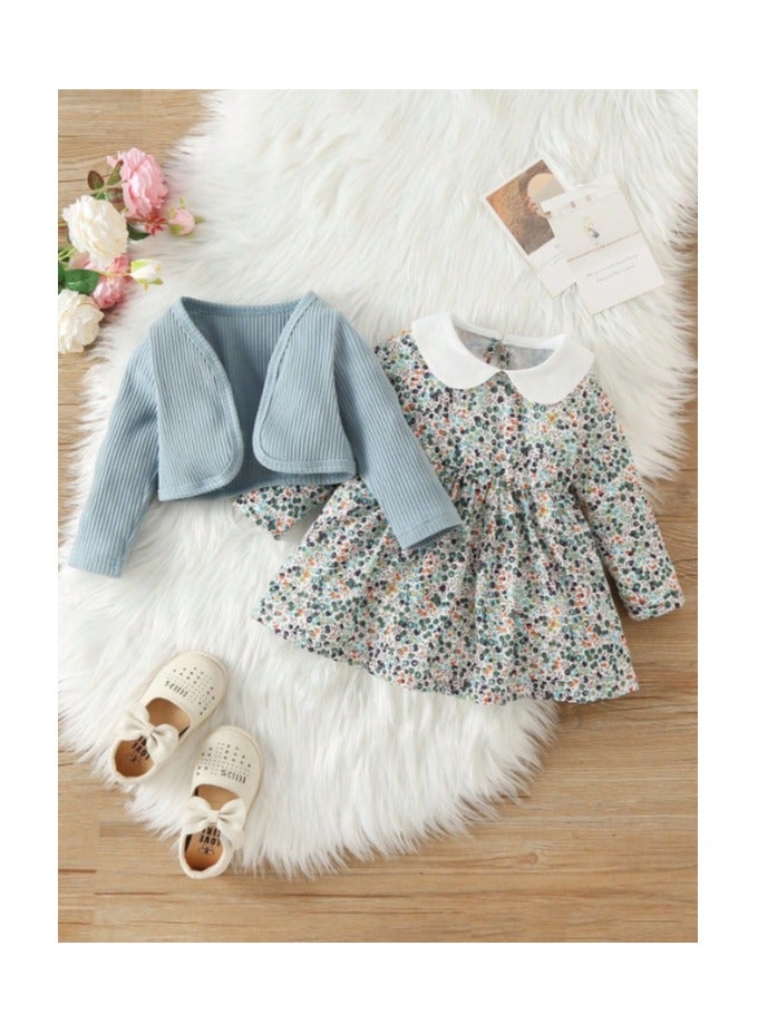 Baby girls' wool dress with contrasting floral print and jacket