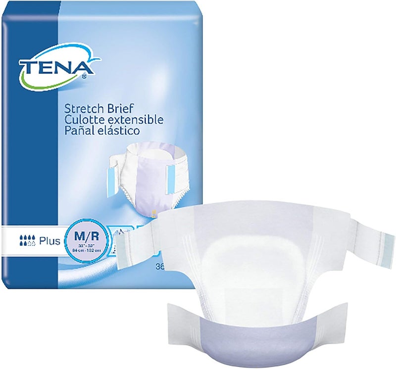 Tena TENA Stretch Plus Briefs, Incontinence, Disposable, Moderate Absorbency, Medium, 36 Count, 1 Pack 