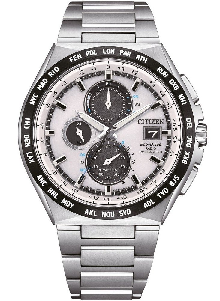 CITIZEN - Eco-Drive Global Radio Controlled Mens Watch AT8238-84A – White Dial with Silver-Tone Markers, Super Titanium Case with Duratect Coating, World-Time Function, 43mm, Eco-Drive, Radio-Controlled, Sapphire Crystal - Image 1