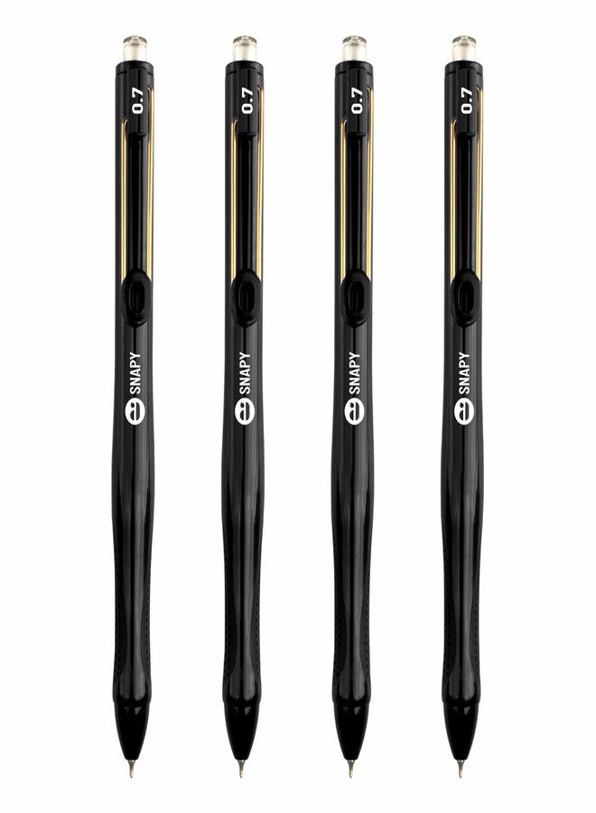 Anupam Snapy Roller Gel Pen 0.7 mm, Waterproof Smooth Quick-Dry Dark Ink, Comfortable Grip Exam & Office Pen, Refillable (Black Body BlackInk, Pack of 4) - Image 1