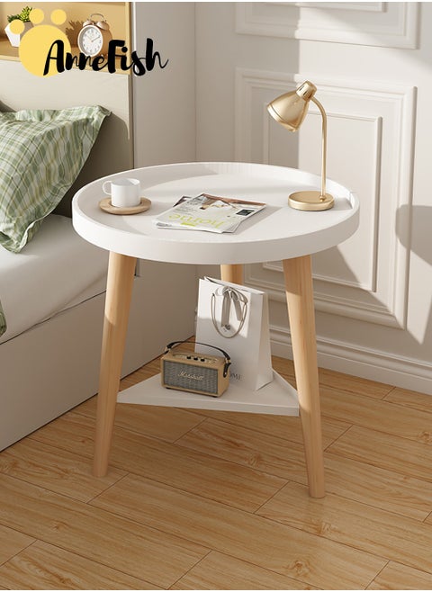 Double-layer Coffee Table Simple Modern Round Service End Table Storage Small Bedside Sofa Table White For Home Living Room