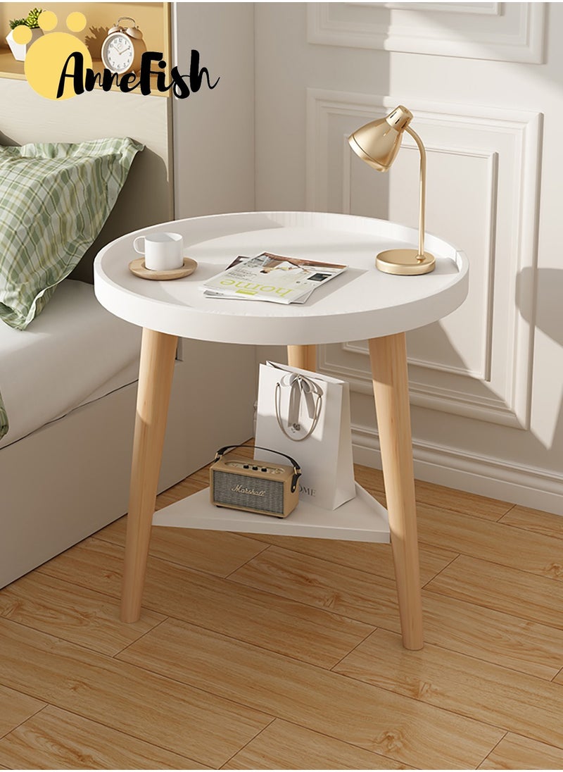 Double-layer Coffee Table Simple Modern Round Service End Table Storage Small Bedside Sofa Table White For Home Living Room