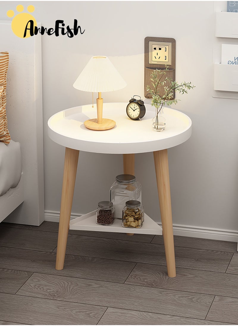 Double-layer Coffee Table Simple Modern Round Service End Table Storage Small Bedside Sofa Table White For Home Living Room