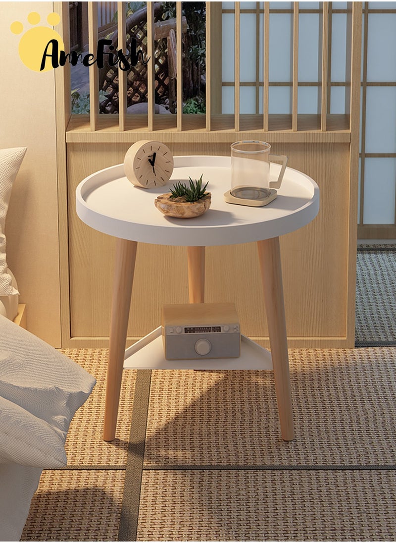 Double-layer Coffee Table Simple Modern Round Service End Table Storage Small Bedside Sofa Table White For Home Living Room
