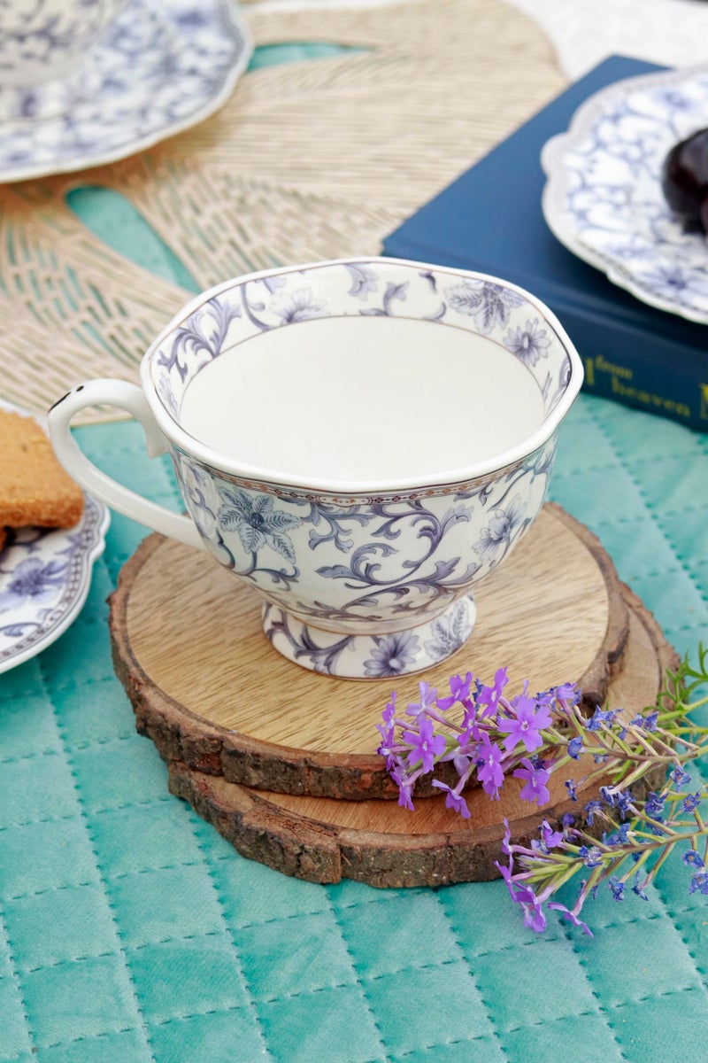Vigneto Floral Royal Blue Cup and Saucer Set (Vintage Collection) for Tea/Coffee/Hot Drinks | Set of 6 Cup & 6 Saucers, 210 ML | Finest Premium Porcelain | Lead Free | Scratch Resistant | Chip Resistant - Image 3
