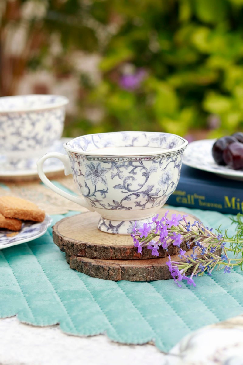 Vigneto Floral Royal Blue Cup and Saucer Set (Vintage Collection) for Tea/Coffee/Hot Drinks | Set of 6 Cup & 6 Saucers, 210 ML | Finest Premium Porcelain | Lead Free | Scratch Resistant | Chip Resistant - Image 2