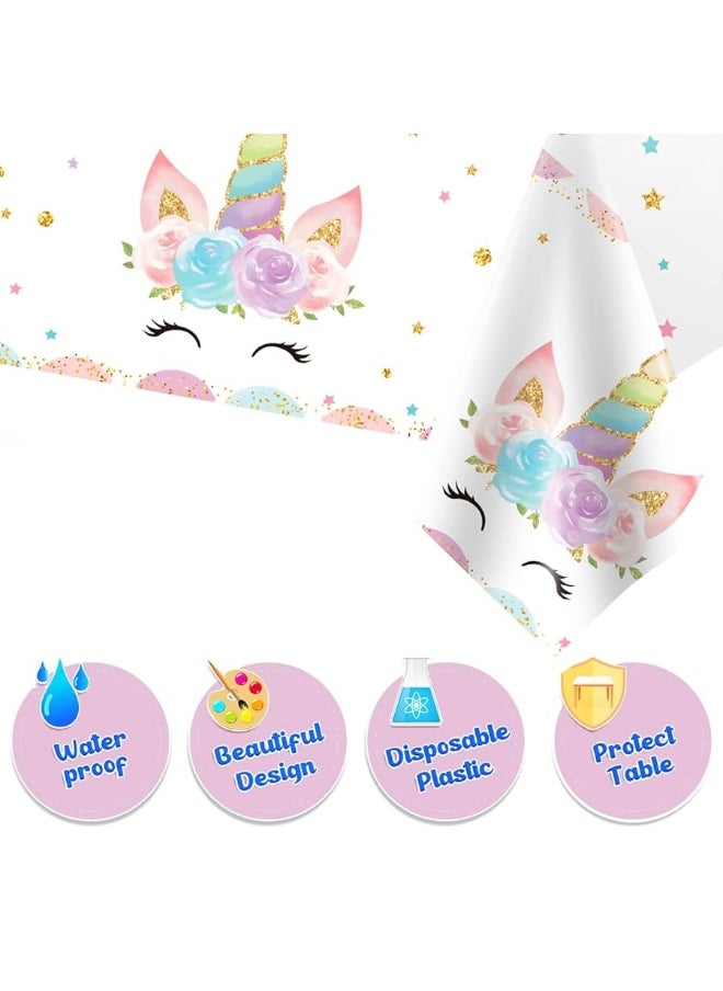 DaiUni 1PCS Unicorns Party Tablecloths for Birthday Party Decoration, Plastic Disposable Rectangle Party Table Covers for Kids Girls Birthday Baby Shower Party Supplies, 54" x 108"  - Image 3