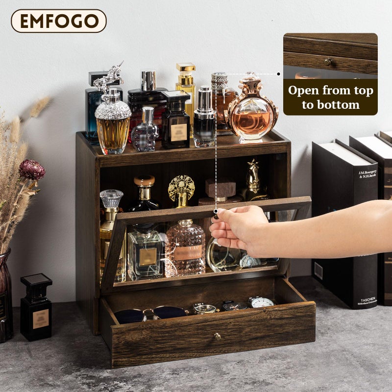 Emfogo Cologne Organizer for Men, Solid Wood Perfumes Organizer for Men Dresser, Large Capacity Dustproof Cologne Holder with Drawer Storage Perfume Stand Organizer, Ideal Gift for Loved ones - Image 3